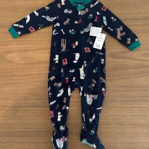 NWT Navy Footie Pajamas 24 months - cute print: dogs and presents (MSRP $24)